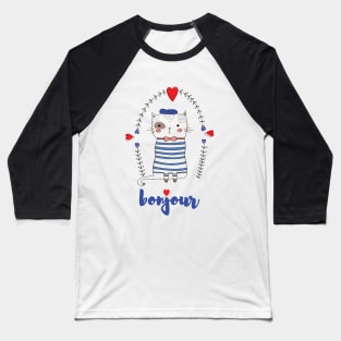 A cute french cat saying bonjour Baseball T-Shirt